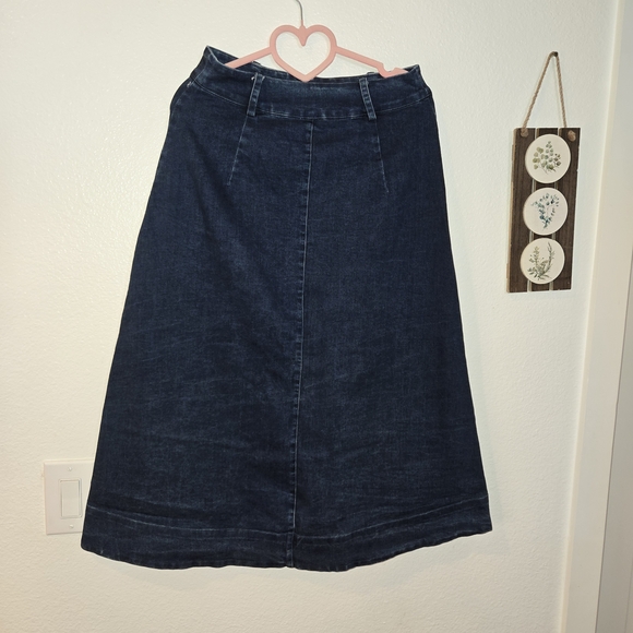 Free People Denim Womens Blue Midi Making Me Crazy Button Fridge Retro Skirt - Picture 2 of 11